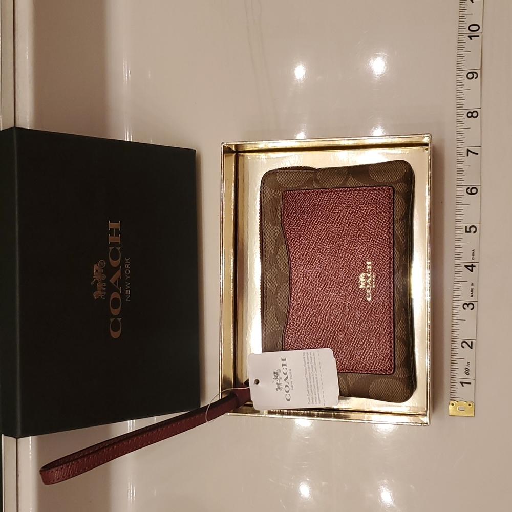 Coach Khaki Metallic Cherry Wristlet